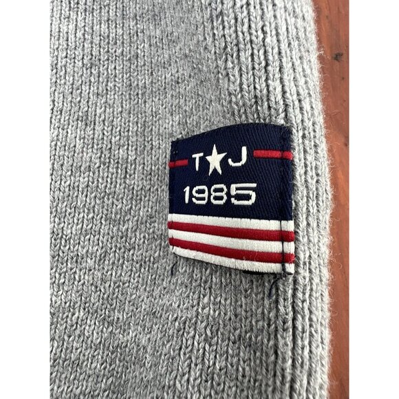 VINTAGE Y2K Tommy JEANS gray scripted logo mockneck ski sweater XL stripes - Picture 3 of 8